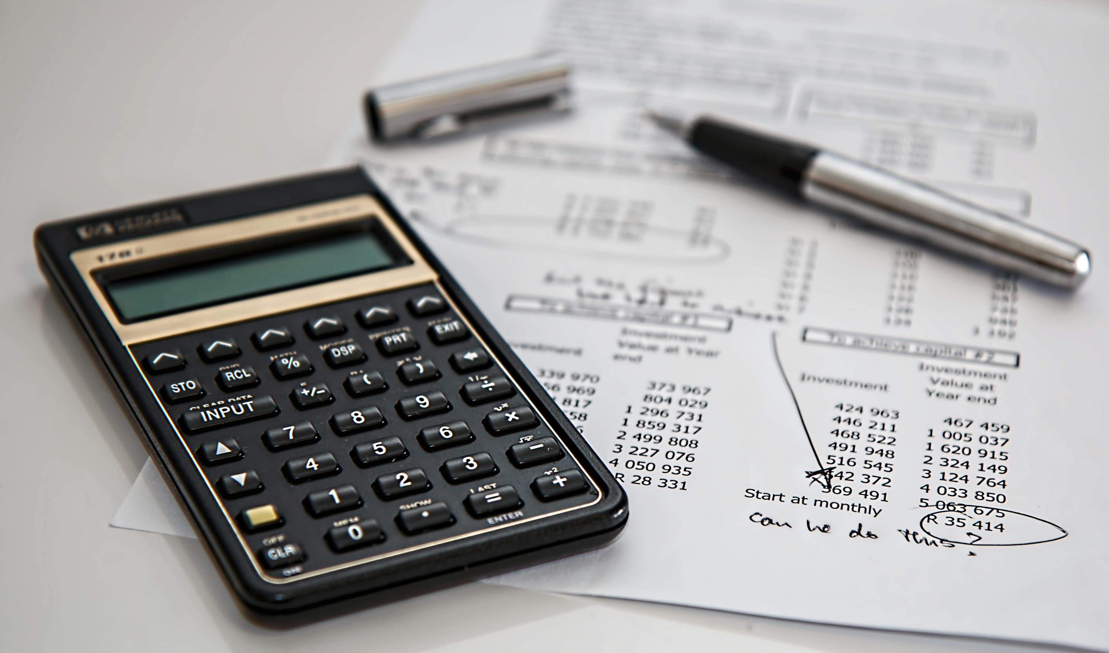 Financial documents and calculator